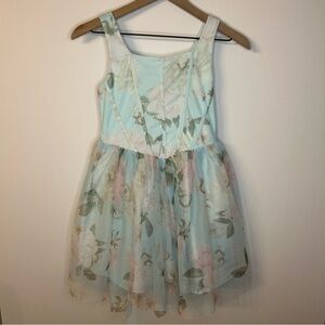 Zunie Special Occassion Blue and Pink Floral Print Dress, Sz 10 *Worn Once*